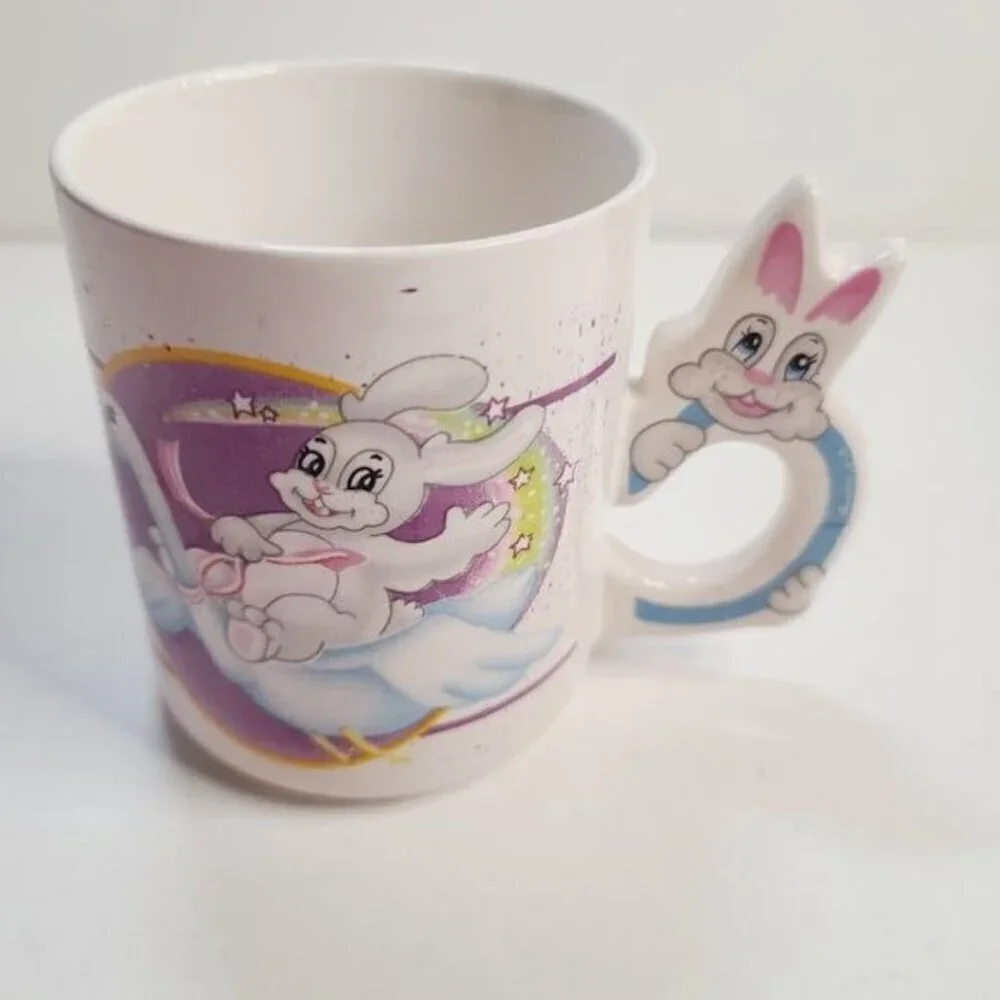 Vintage Kitsch Psychedelic Bunny Rabbit Kawaii Bunny Handle Quirky Coffee Mug